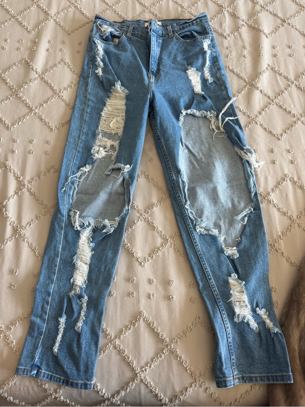 High-Rise Light Blue Distressed Straight-Leg Jeans